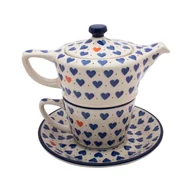 Dzbanki i imbryki - KOMPLET Czajnik 300 ml Filiżanka 200 ml SERCA - Ceramika Artystyczna Bolesławiec - miniaturka - grafika 1