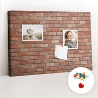 Tablice i flipcharty - Szkolna Tablica korkowa 60x40 cm, Kolorowe Pinezki, wzór Ceglana ściana - miniaturka - grafika 1