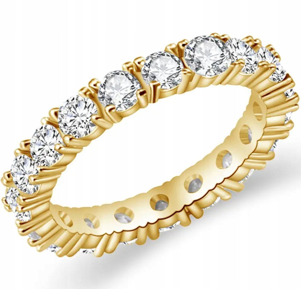 Złoty Pierścionek Białe Cyrkonie Pozłacana Obrączka Kamień