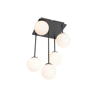 QAZQA Nowoczesna lampa sufitowa czarna z opalowym szkłem 5-light - Ateny - Oprawy, klosze i abażury - miniaturka - grafika 1