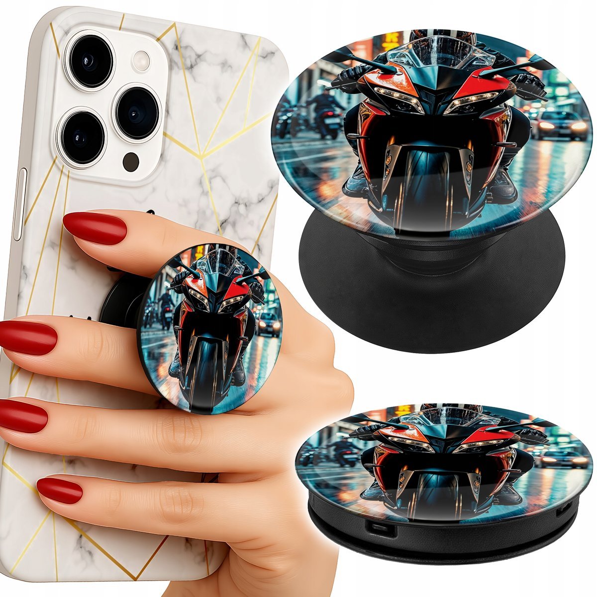 Uchwyt do telefonu Popsocket na palce/stojak MOTOR MOTOCYKLE JEDNOŚLAD