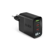 Ładowarki do telefonów - SBS WALL GaN 65W LCD 2xUSB-C USB-A Czarny - miniaturka - grafika 1
