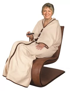 Zapinany Koc Polarowy, Ponczo Beżowy - Koce - miniaturka - grafika 1