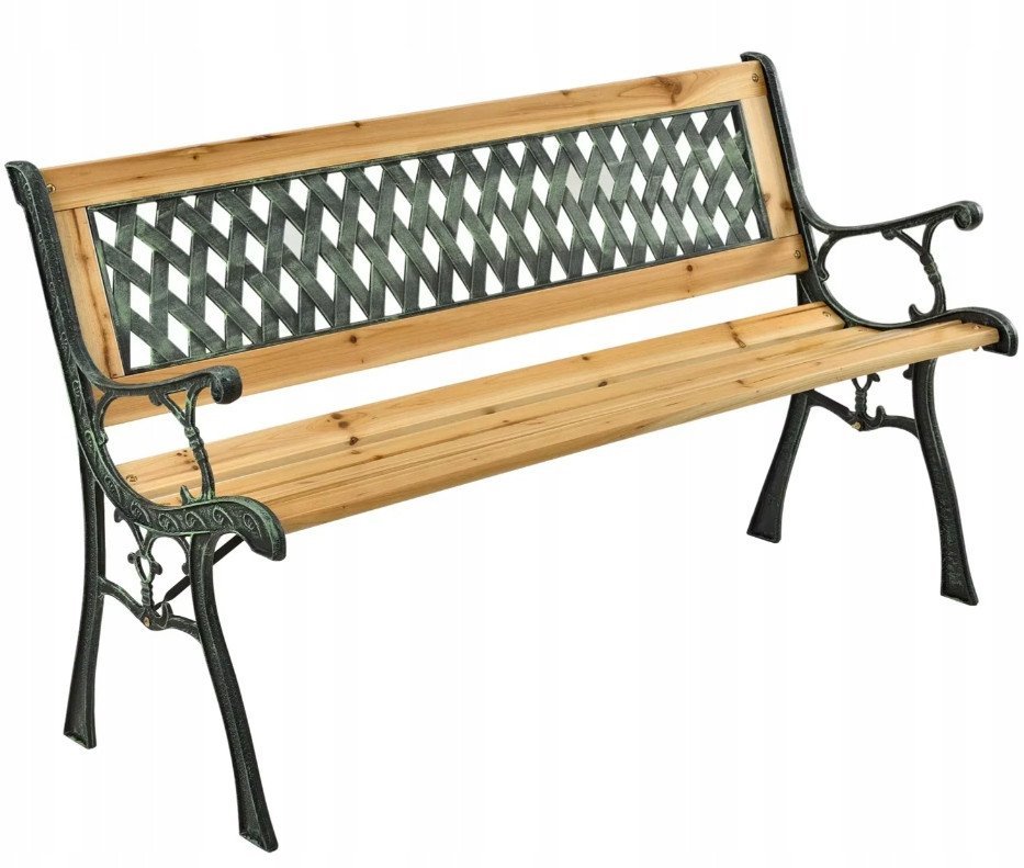 Ambiance ŁAWKA OGRODOWA DREWNIANA METALOWA ŁAWECZKA PARKOWA CMENTARNA Z OPARCIEM