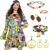 Stroje karnawałowe - STRÓJ PRZEBRANIE HIPISA KOSTIUM HIPISOWSKI DAMSKI SUKIENKA x8 BAL HALLOWEEN - miniaturka - grafika 1