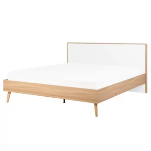 Beliani Łóżko drewniane 160 x 200 cm LED jasnobrązowe SERRIS - Łóżka - miniaturka - grafika 1
