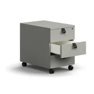 Szafki biurowe - Mobilny kontenerek QBUS, 3 szuflady z uchwytami, zamykany, jasnoszary - miniaturka - grafika 1