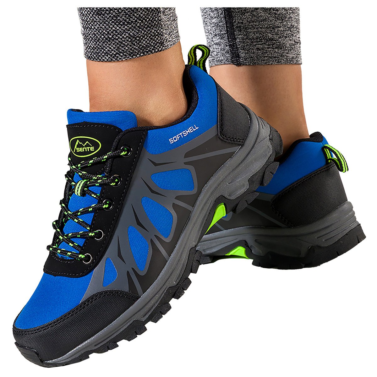 Niebieskie buty trekkingowe damskie z czarnymi dodatkami sznurowane softshell Casu B2110-3-41