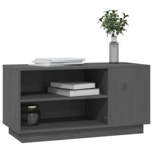Szafka pod telewizor, szara, 80x35x40,5 cm, lite drewno sosnowe - Szafki RTV - miniaturka - grafika 5