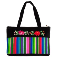 Torebki damskie - Torebka haftowana na ramię - pasiak z różą czerwoną i różową - miniaturka - grafika 1