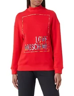 Bluzy damskie - Love Moschino Damska bluza z wysokim dekoltem z logo z błyszczącym nadrukiem, czerwona, 50, Czerwony, 50 - miniaturka - grafika 1