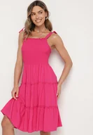 Sukienki - Fuksjowa Rozkloszowana Sukienka z Wiskozą na Wiązanych Ramiączkach Aralisse - miniaturka - grafika 1