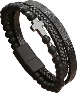 Męska Skórzana Bransoletka z Koralikami na Prezent - Bransolety męskie - miniaturka - grafika 1