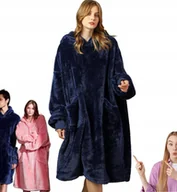 Szlafroki damskie - Kocobluza Koc Kocyk Bluza Oversize Z Kapturem Niebieska Miękka Na Zimne Dni - miniaturka - grafika 1