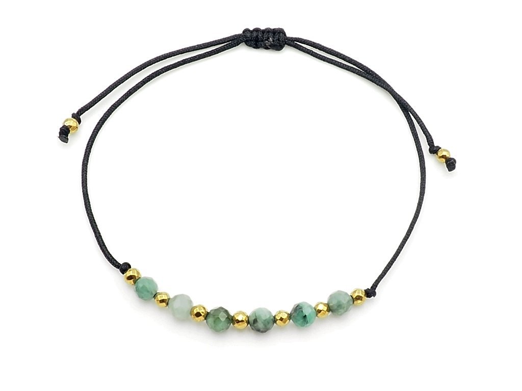 Czarna bransoletka sznurkowa regulowana szmaragd Miłość Lojalność