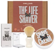 Maszynki do golenia i wkłady - MenRock The Life Shaver Sandalwood zestaw krem do golenia 100ml + pędzel do golenia + stojak na pędzel + maszynka do golenia + ostrza maszynki do golenia - miniaturka - grafika 1