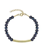 Bransoletki - Bransoletka srebrna pozłacana z czarnych pereł naturalnych z rurką - miniaturka - grafika 1