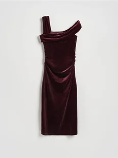 Reserved - Welurowa sukienka midi - bordowy - Sukienki - miniaturka - grafika 1