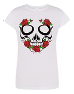 Koszulki i topy damskie - T-Shirt damski kolorowy nadruk CZASZKA r.L - miniaturka - grafika 1