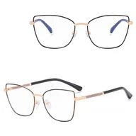 Okulary korekcyjne, oprawki, szkła - Damskie okulary Kocie Oczy zerówki do komputera BLUE LIGHT na teleskopach 25156B Czarny/Złoty - miniaturka - grafika 1