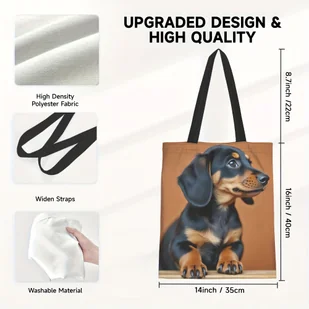 TEMU 1 szt. Modna Torba z Nadrukiem Jamnika dla Kobiet - Lekka Składana Poliestrowa Torba na Ramię z Wesołym Kreskówkowym , Przestronna Stylowa - Torebki damskie - miniaturka - grafika 1