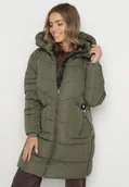 Kurtki damskie - Ciemnozielona Kurtka Pikowana z Kapturem i Suwakami po Bokach Lindrie - miniaturka - grafika 1