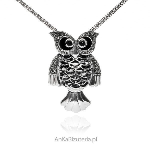 ankabizuteria.pl Broszko wisior SOWA z markazytami i czarno - białą e