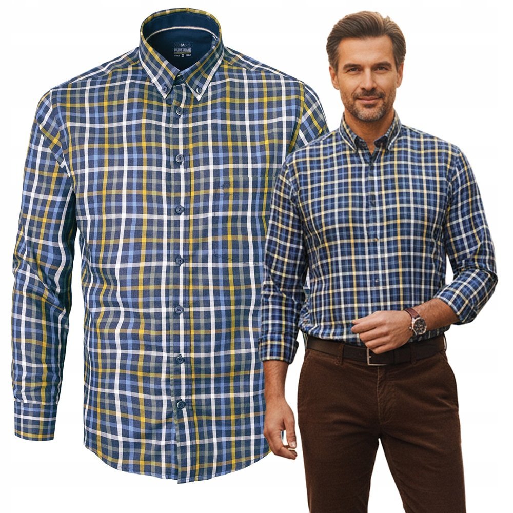 KOSZULA Męska z Długim Rękawem w KRATKĘ Bawełniana Slim Fit Pako L Jeans