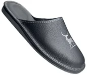 Kapcie męskie - Kapcie Męskie Skórzane Premium Pantofle Klapki PIOMAT Czarne Haft Domowe Laczki Ciapy 43 (40-46) - miniaturka - grafika 1