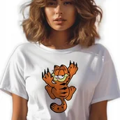 Koszulki i topy damskie - Koszulka Biała Damska T-Shirt GARFIELD Rudy Kot Garfield Top Wzory - M - miniaturka - grafika 1