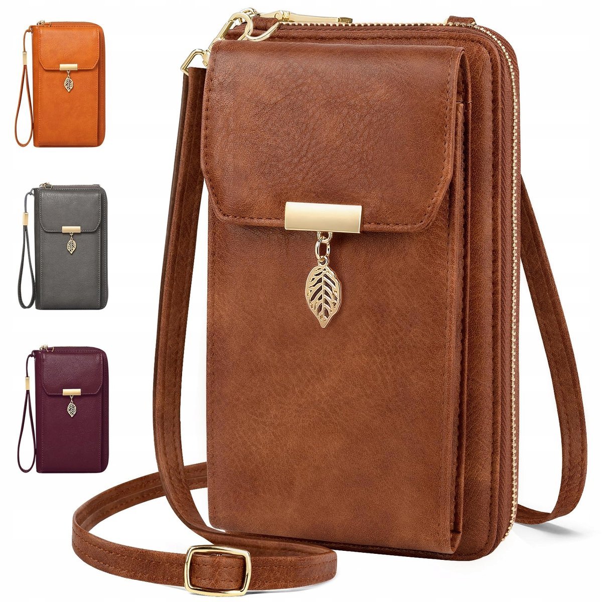 VOBUKE Torebka Na Telefon Skórzana Damska Na Ramię RFID 12 Kieszeni