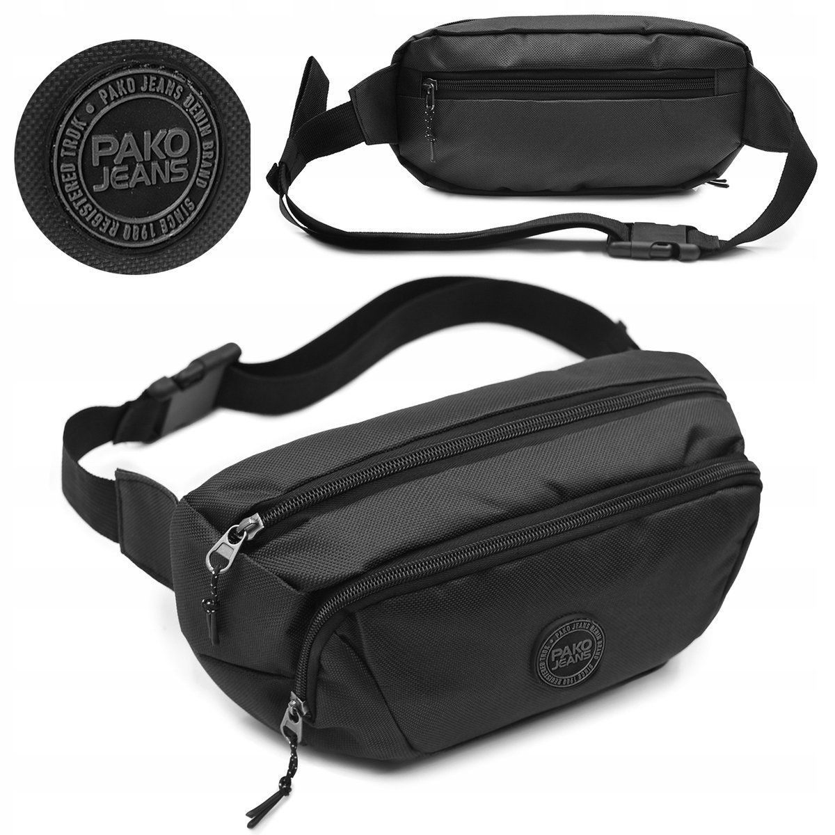 Duża SASZETKA Sportowa Nerka Męska na Pas Biodrówka CZARNA Pako Jeans