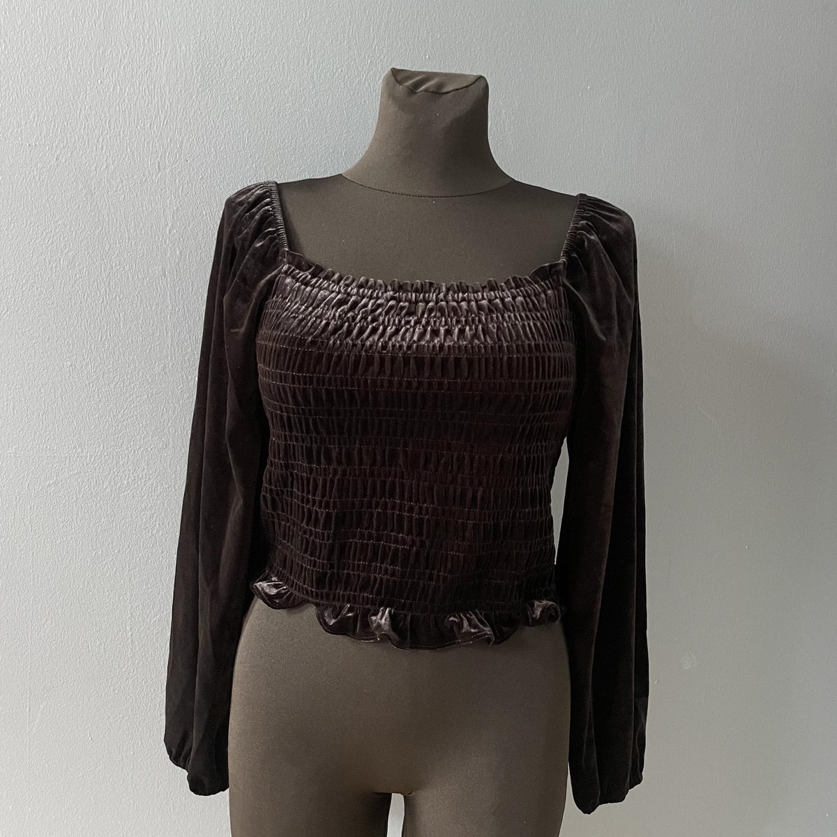 Popiv Damska Koszulka z Długim Rękawem, Aksamitna - Czarna, Rozmiar L