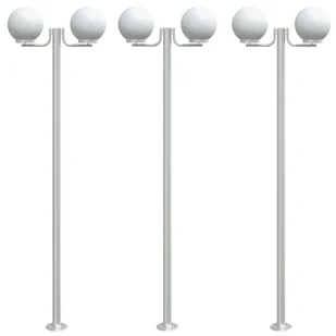 Stojące lampy ogrodowe, 3 szt, srebrne, 215 cm, stal nierdzewna - Lampy ogrodowe - miniaturka - grafika 1