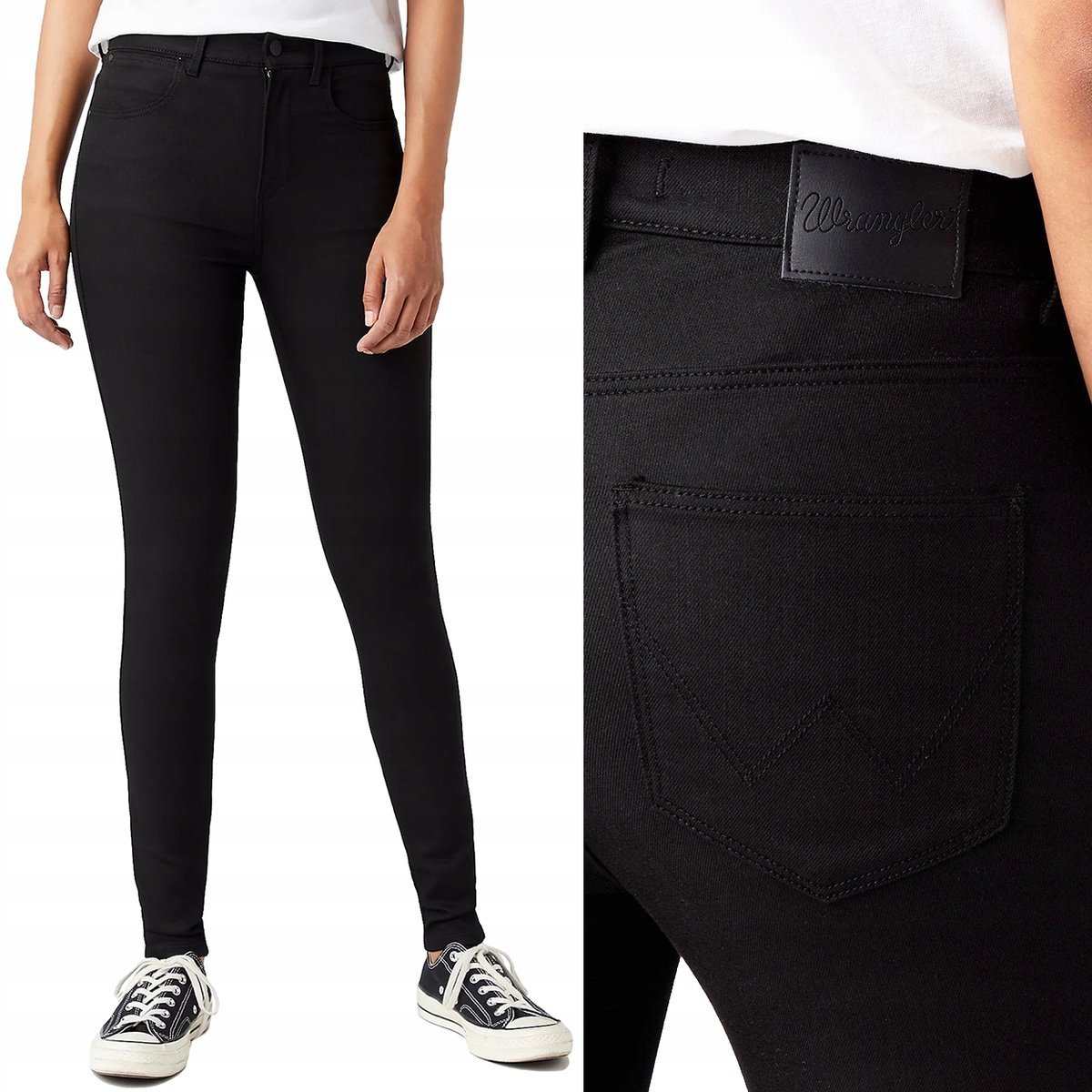 Wrangler HIGH RISE SKINNY CZARNE RURKI W24 L32