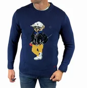 Swetry męskie - Sweter dzianinowy Ralph Lauren bear niebieski RLS02 XL - miniaturka - grafika 1