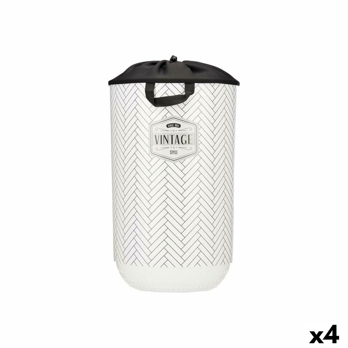 Kosz na pranie vintage biały plastikowy 40 L 34 x 52,5 x 34 cm (4 sztuki)