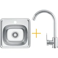 Zlewozmywaki z baterią - Zestaw Kernau Zlewozmywak KSS M 3538 1B Satin + Bateria KWT 41 Chrome - miniaturka - grafika 1