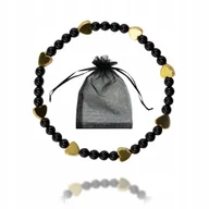 Bransoletki - Bransoletka Ochronna Kamień Czarny Turmalin Hematytowe Serce gumka dł 19cm - miniaturka - grafika 1