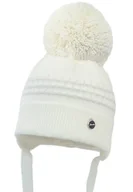 Czapki dla dzieci - Dziewczęca czapka na zimę AZZA z pomponem biały - miniaturka - grafika 1