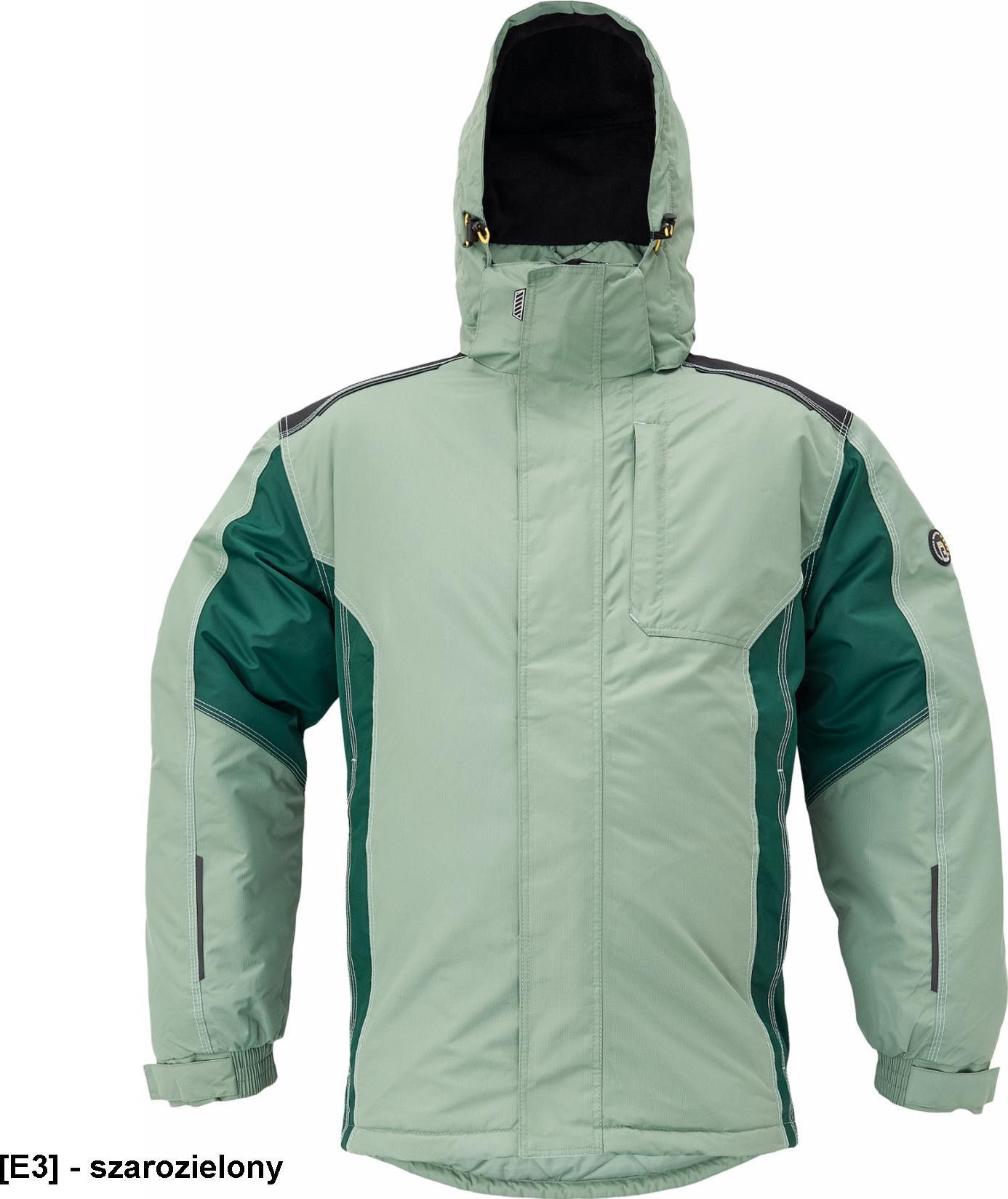 CERVA DAYBORO parka - męska kurtka zimowa, odpinany kaptur, polar kołnierz i w kapturze, odblaskowe elementy, 100% poliester - szarozielony M