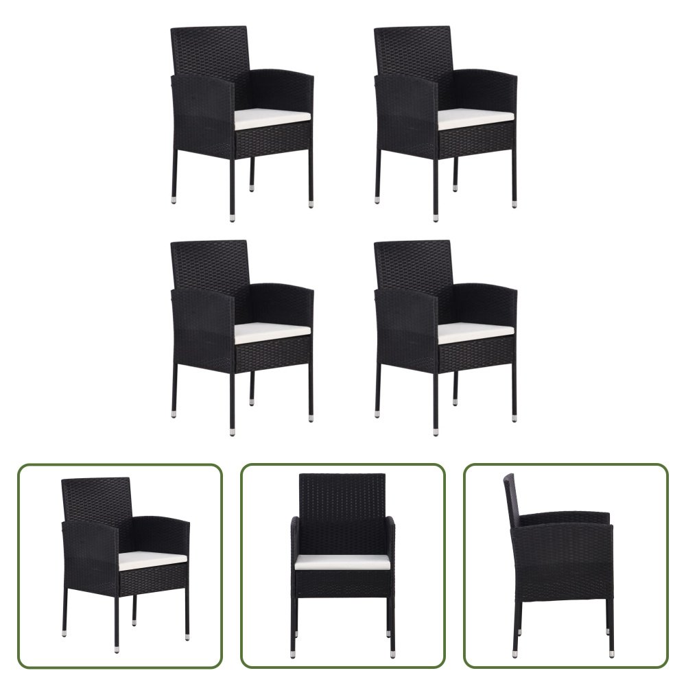 The Living Store Krzesła ogrodowe z poduszkami kremowo-białe 4 szt. czarny polirattan