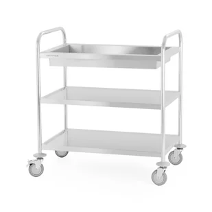 Wózek kelnerski 3-półkowy z głęboką półką ze stali nierdzewnej, uchwyt o profilu okrągłym, 860x540x940 mm TECHNICA, Silver Line - Wózki na żywność - miniaturka - grafika 1