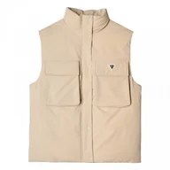 Kamizelki damskie - Damski bezrękawnik puchowy Guess Aurlie SL Puffer Overshirt - beżowy - miniaturka - grafika 1