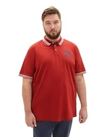 Koszulki męskie - TOM TAILOR Męska koszulka polo z nadrukiem logo, 14302-Velvet Red, XXL - miniaturka - grafika 1