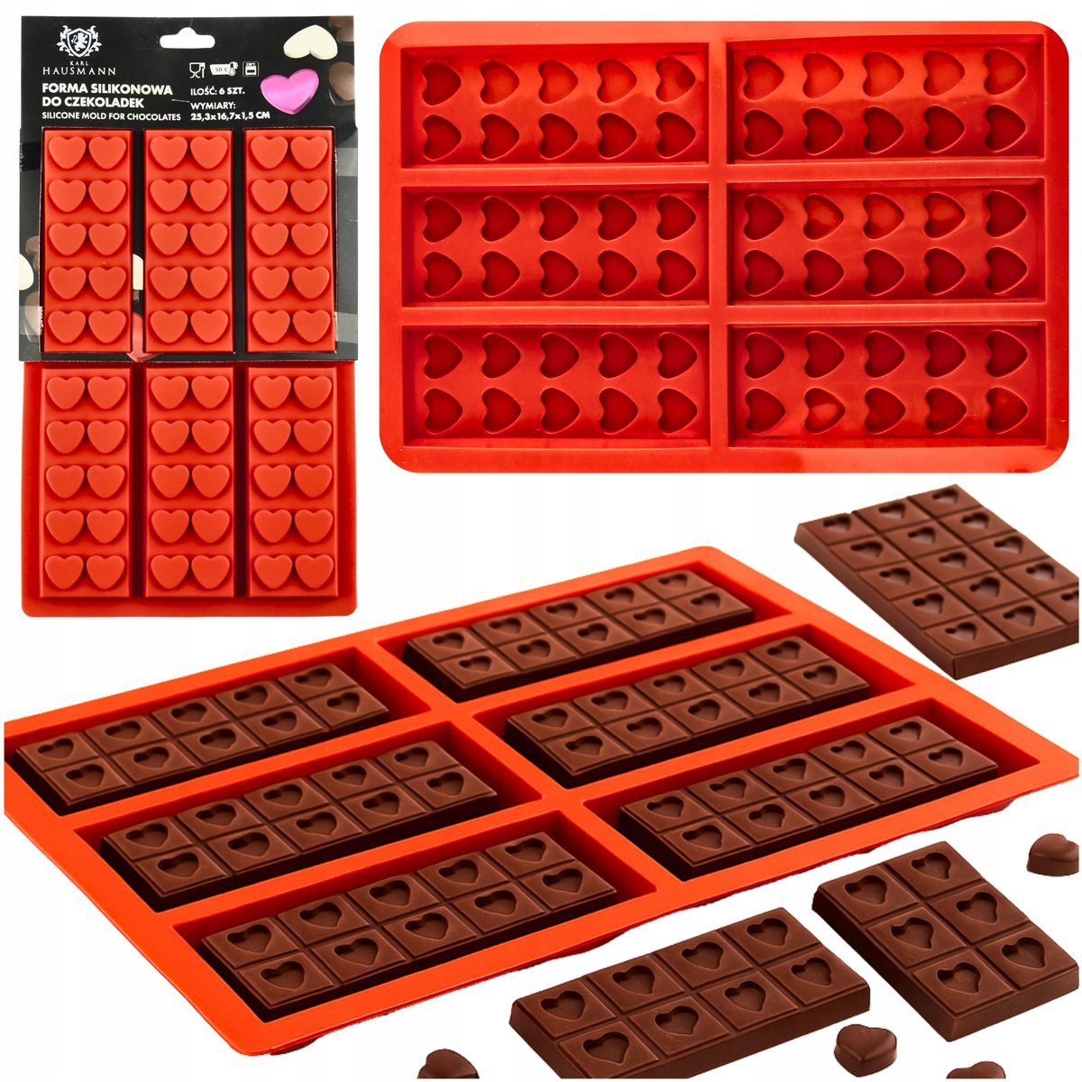 SILIKONOWA FORMA DO CZEKOLADEK MUFFINEK BABECZEK MYDEŁEK 6xCZEKOLADA SERCA
