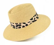 Czapki damskie - Kapelusz Damski Plażowy Słomkowy Boater Regulowany Klasyczny Z Panterką 56 - miniaturka - grafika 1