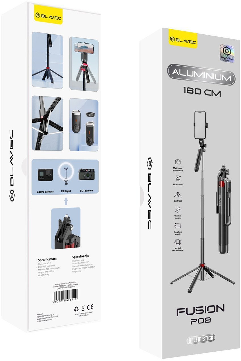 Blavec Selfie Stick Aluminium Fusion P09 tripod + pilot 1,8 metra SSFP09-TRB18 czarny