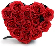 Sztuczne kwiaty - Mydlany Flower Box - 13 Czerwonych Róż w Pudełku w kształcie Serca - miniaturka - grafika 1