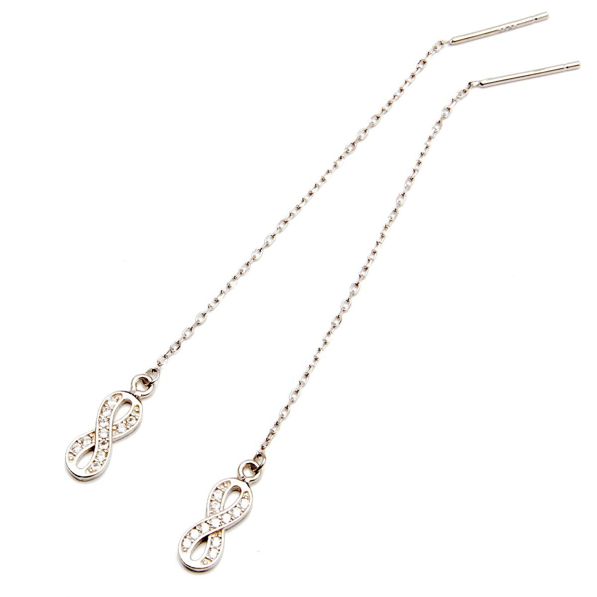 Srebrne kolczyki wiszące nieskończoność z cyrkoniami